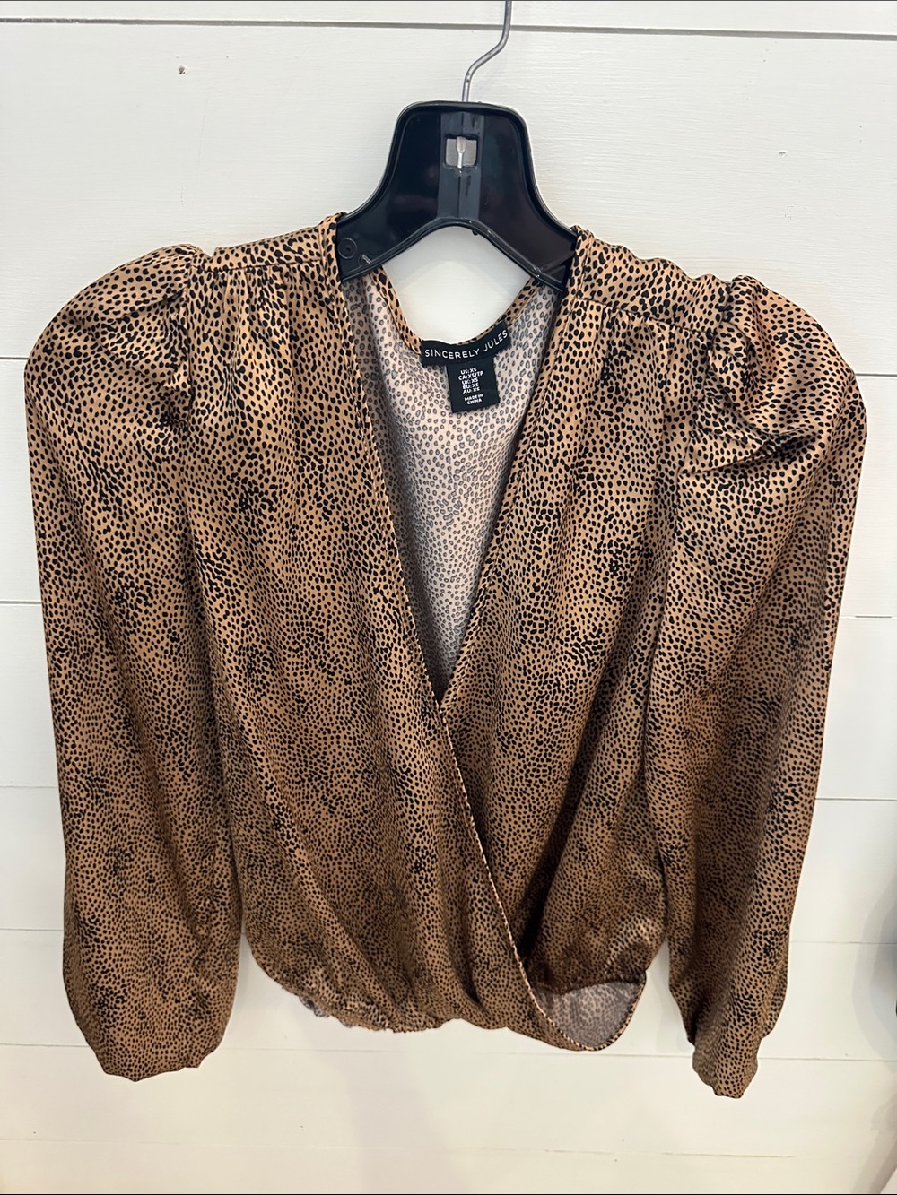 Sincerely Jules Tan and Black Animal Print Wrap Blouse